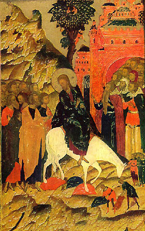 Вход Господень в Иерусалим. Новгородская икона XVI века